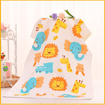 75*145蜂巢双层印花纱布宝宝浴巾大号洗澡长方形婴幼儿卡通大浴巾|ms
