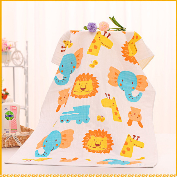75*145蜂巢双层印花纱布宝宝浴巾大号洗澡长方形婴幼儿卡通大浴巾|ms