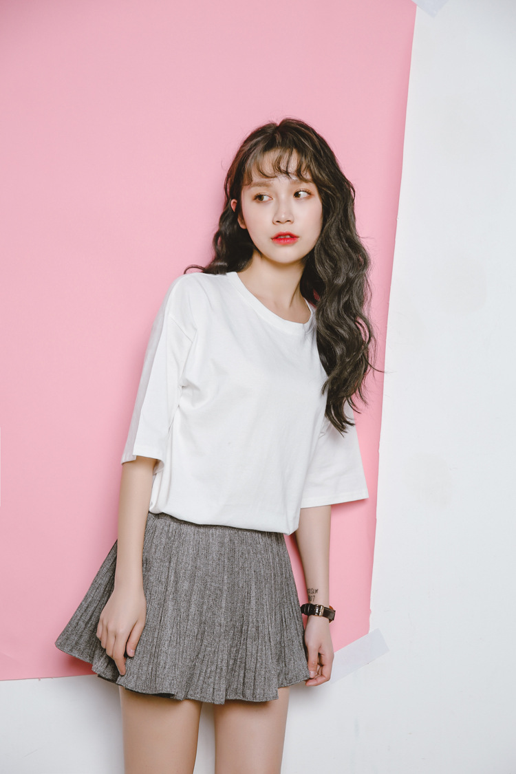 哈里开罗2016韩国简约纯色休闲圆领直筒开叉