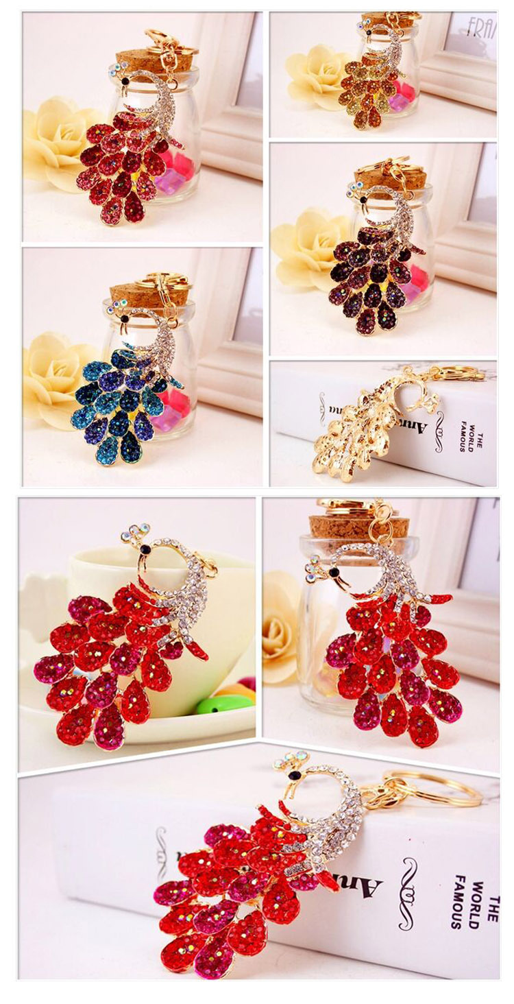 41g Weight Alloy, Metal Material Animal Pattern Unisex Gender Pink, Purple, Red, Blue, Gold Color Creative Diamond Peacock Keychain 3
