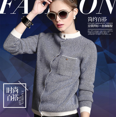 20 Early Autumn new pattern Korean Edition T-shirts Cashmere Cardigan stripe knitting Baseball have cash less than that is registered in the accounts coat sweater thickening On behalf of