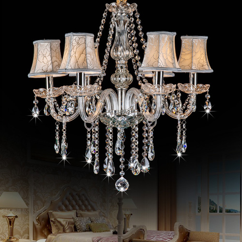 8 transparent candle chandeliers with shades, European style chandeliers for living room, bedroom, dining room, KTV, hotel guest room lighting