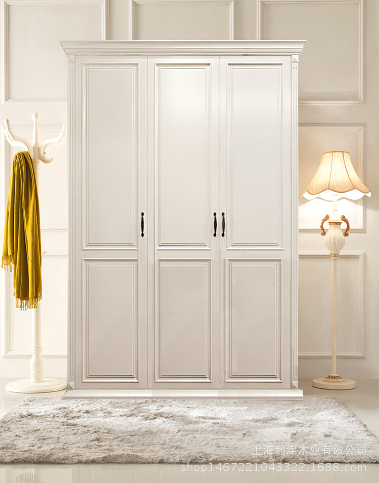 European style solid wood Sliding door wardrobe white Lockers American Pastoral Large closet bedroom furniture Can be customized