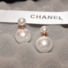 Double-sided earrings from pearl, European style, simple and elegant design, wholesale