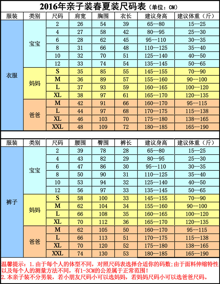 2016親子裝尺碼表-(迷彩褲)