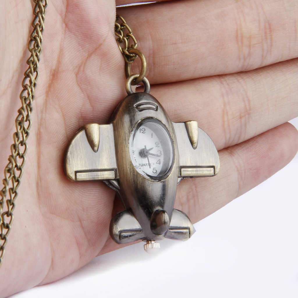 Factory wholesale bronze small plane sweater chain watch keychain watch Korean necklace vintage pocket watch 6057