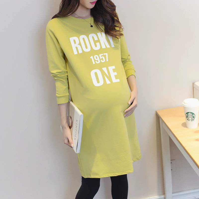 Новое платье материнства 2016 Осень-зима платье материнства корейский Повседневный свитер с длинным рукавом платье футболка платье плюс размер