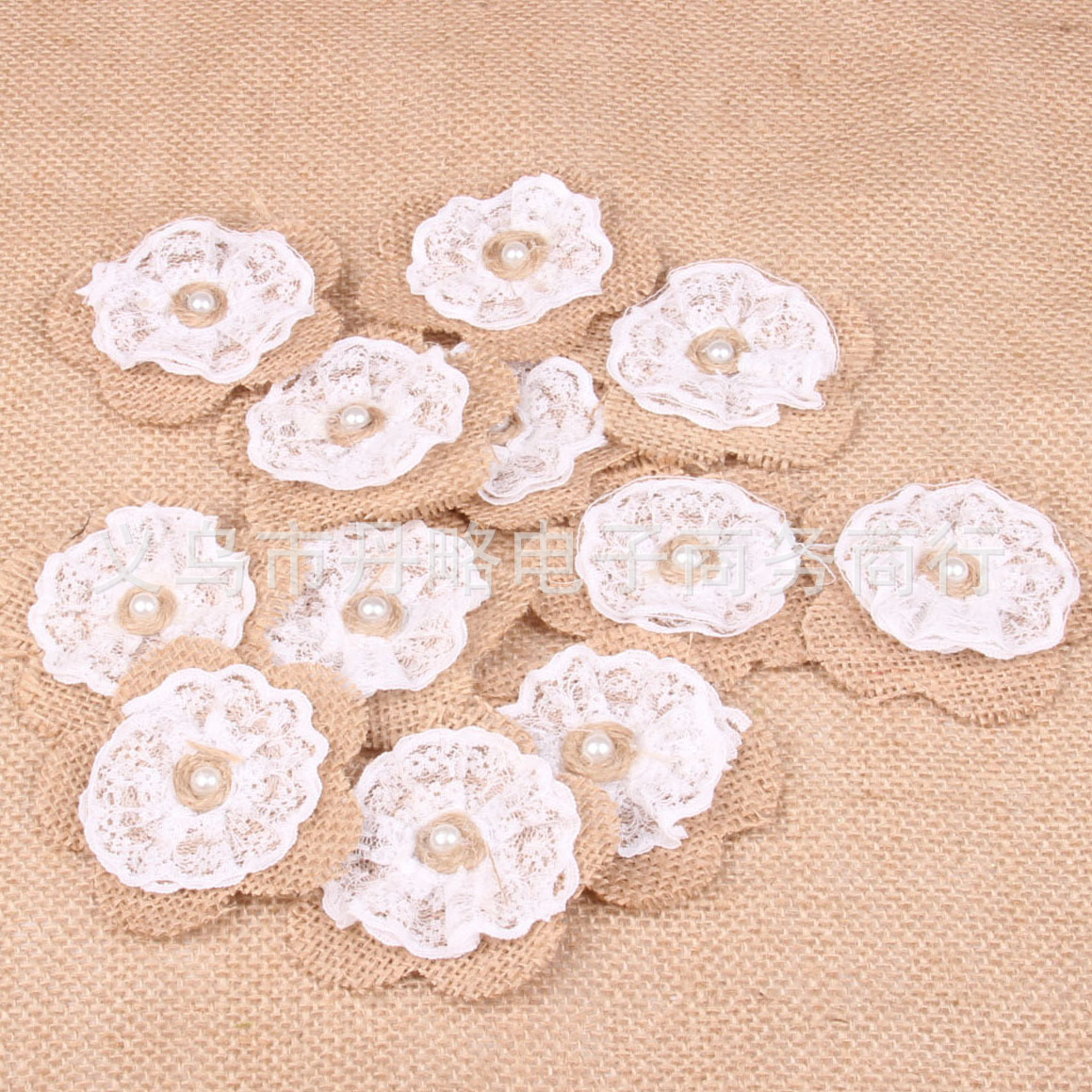 新品热销麻布花 婚庆派对 装饰花 麻布花 DIY饰品麻布蕾丝花