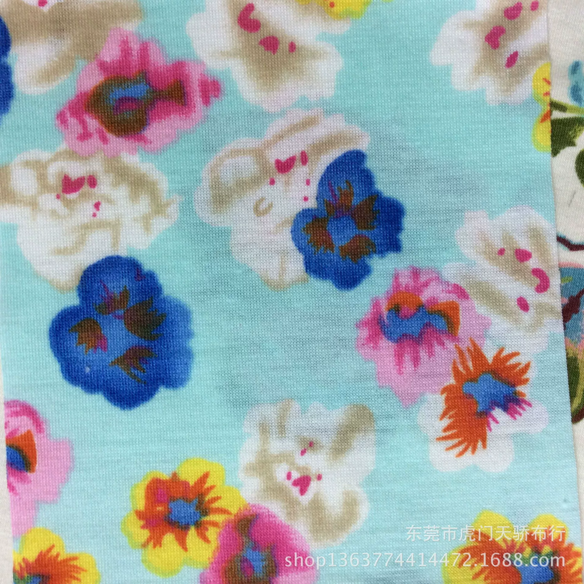 Spot supply knitting single jersey printing knitting imitation cotton pull frame printing small floral dress hair accessories