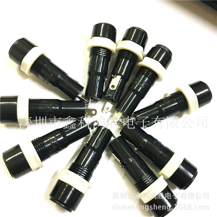 厂家直销 BF-527保险丝座黑色圆型两脚带塑胶6*30保险丝端子座