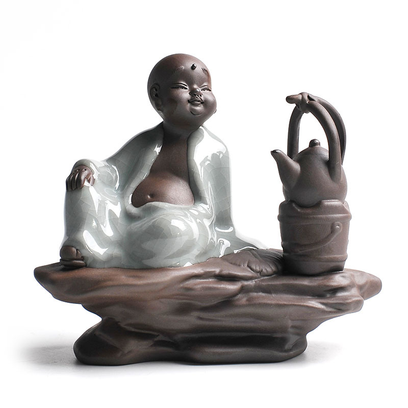 汝窑哥窑茶宠摆件 可养开片紫砂茶宠精品 小和尚茶具茶道配件闻香