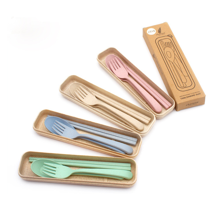 Wheat Bellflower Three Dinnerware environmental protection Food grade Portable tableware Degradable spoon chopsticks Emerging Gifts