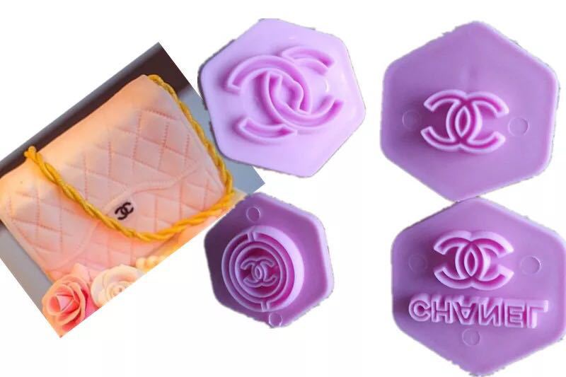 Pink quart printing mold 4 pack bag logo with handle fondant cake embossing mold