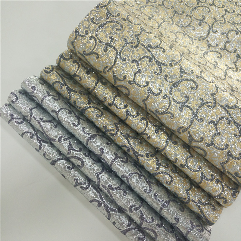 厂家葱上葱印花  文艺小草图案闪光金葱水刺布   金葱格利特皮革