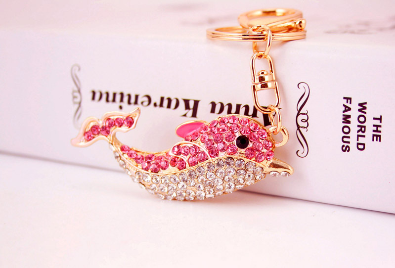 34g Weight Alloy, Metal Material Animal Pattern Unisex Gender Pink, Red, Blue, Black Color  Creative Cute Rhinestone Dolphin Keychain 3