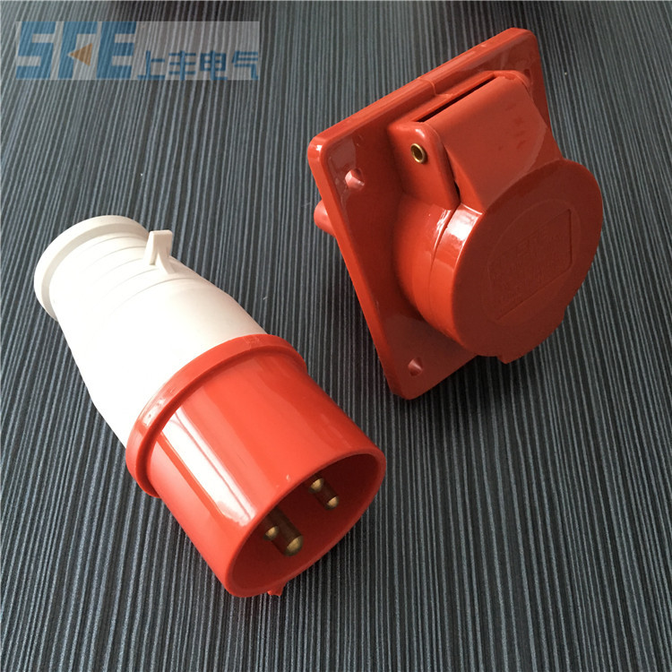 防水工业插头32a 4芯航空电源插头SF-024+SF-424 暗装斜座套装
