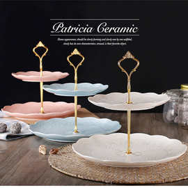 欧式陶瓷二层点心架创意浮雕水果盘下午茶点心盘蛋糕盘时尚托盘
