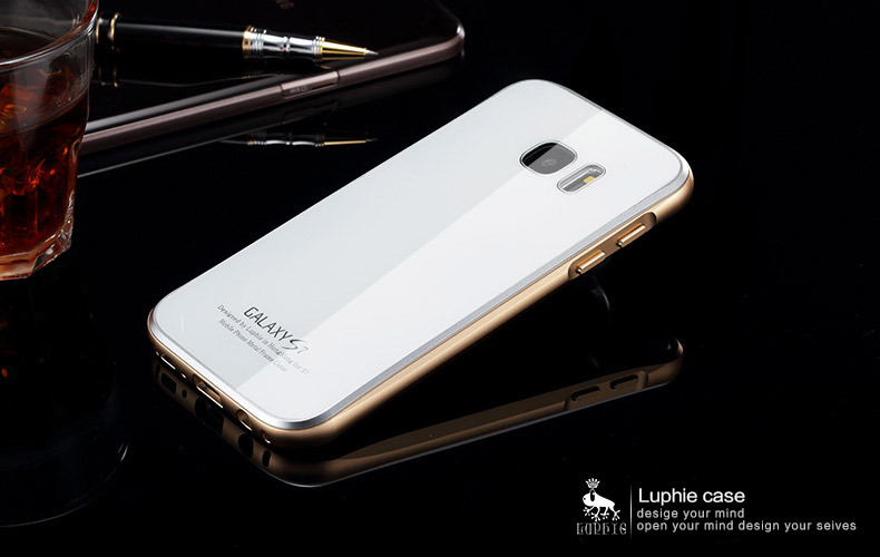 Luphie Aircraft Aluminum Metal Frame 9H Tempered Glass Back Cover Case for Samsung Galaxy S7 Edge G9350