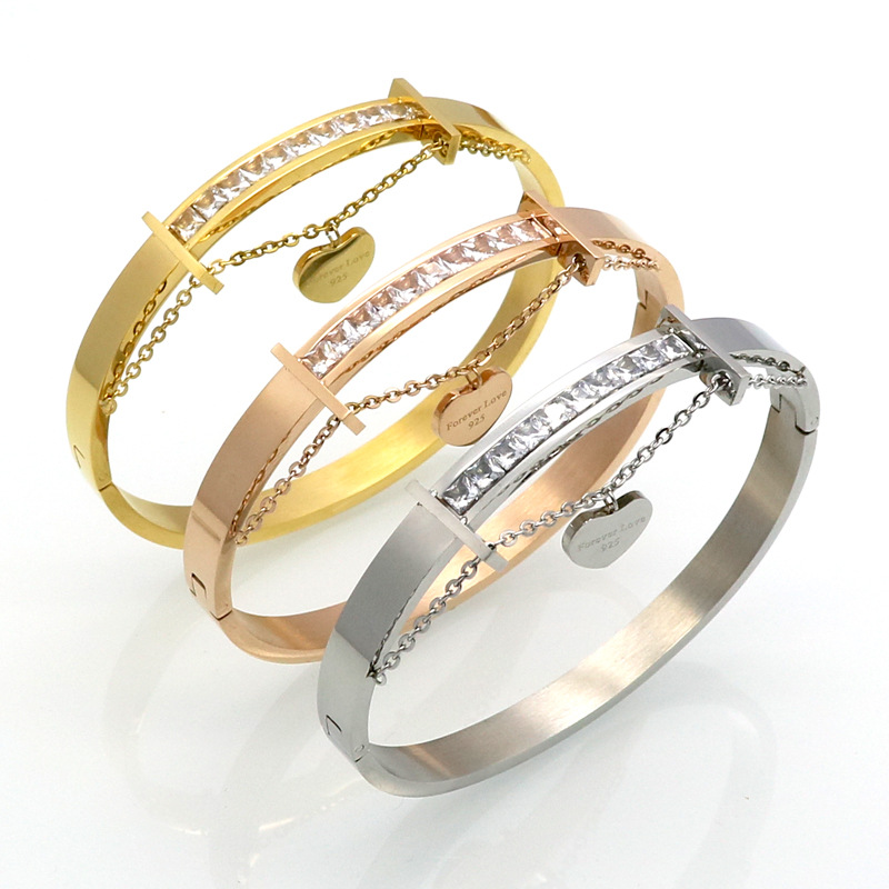 Bangle Classification Vacuum Plating Real Gold Plated 18K Gold Heart Shape 304 Stainless Steel Titanium Steel Fashion Waterproof Non Tarnish 304 Stainless Steel Bangle