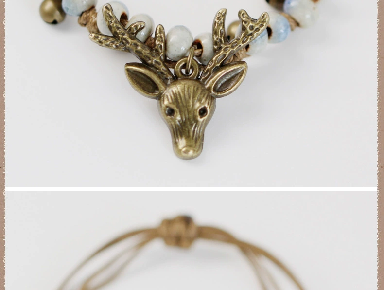 Giáng sinh handmade vòng đeo tay bằng gốm Ma Jialu với hươu tuổi bronze deer head bracelet điều chỉnh phụ kiện giải trí