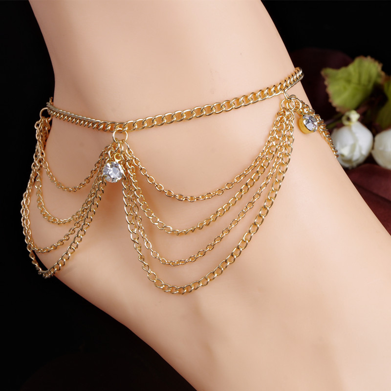 Europe and America Foreign trade Diamond multi-storey golden tassels Undulation multi-storey Hand and foot chain CA029