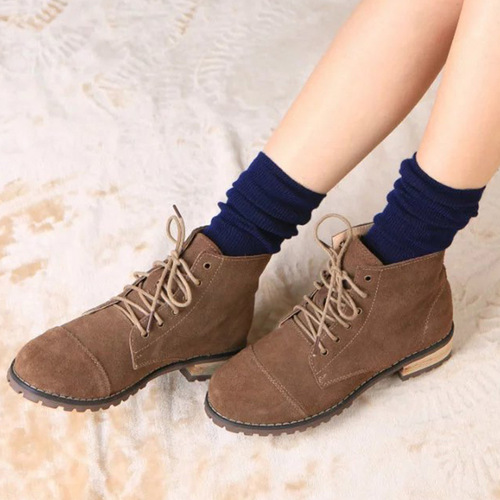Pile socks for women, Japanese autumn and winter cotton thin women's socks, solid color retro forest style short boot socks, long socks