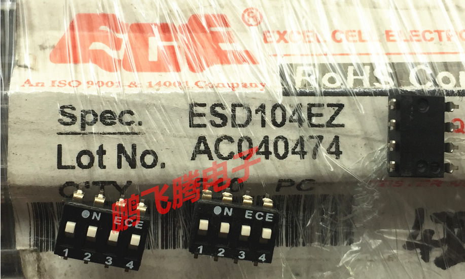 原装台湾ECE ESD104EZ 拨码开关4位 贴片2.54mm 平拨编码拨动