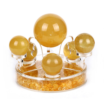 黄水晶方解石七星阵摆件水晶球七星阵摆设|ms