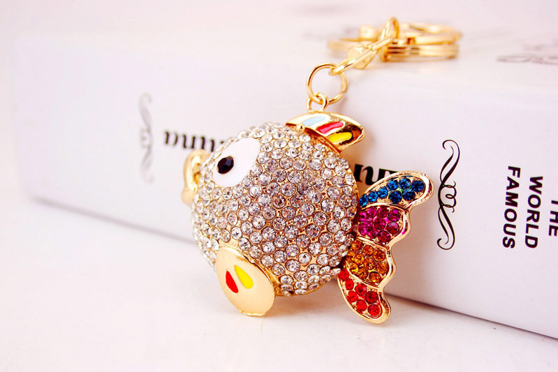 51g Weight Alloy, Metal Material Fish Pattern Unisex Gender Creative Diamond-studded Tropical Cartoon Fish Car Key Chain 1