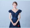 The bride wedding dress new Navy Size thin banquet evening dress long female in autumn and winter