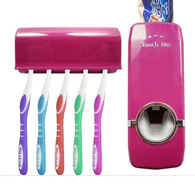 Fully automatic toothpaste squeezer + 5 toothbrush holders adhesive bathroom five-position toothbrush holder automatic toothpaste squeezer set