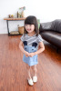 Summer dress, children's denim skirt, with short sleeve