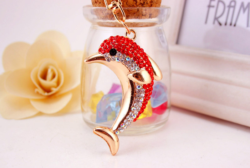 Fashion Rhinestone Cute Dolphin Metal Ocean Ladies Bag Accessories Car Keychain Pendant display picture 4