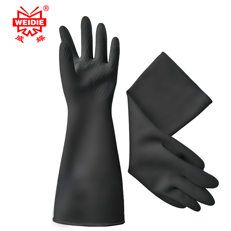 青岛威蝶牌40CM耐酸碱手套 加厚橡胶防化手套 防水防滑劳保手套