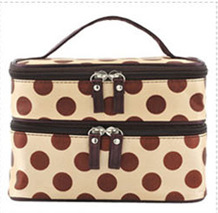 New Big Dot Double Layer Cosmetic Bag Polka Dot Storage Bag Wash Bag Handbag Waterproof