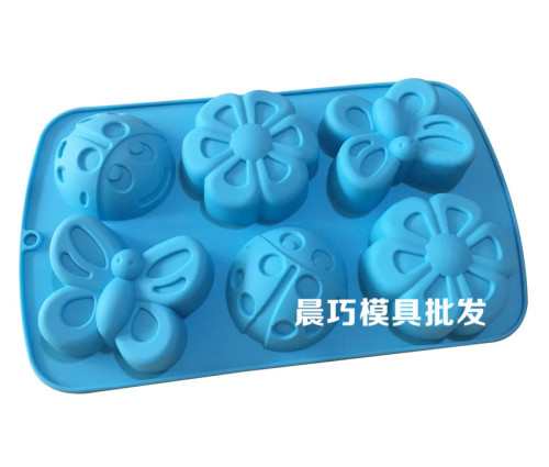Supply silicone cake molds 6 holes butterfly flower insect beetle rice ball chocolate soap mold