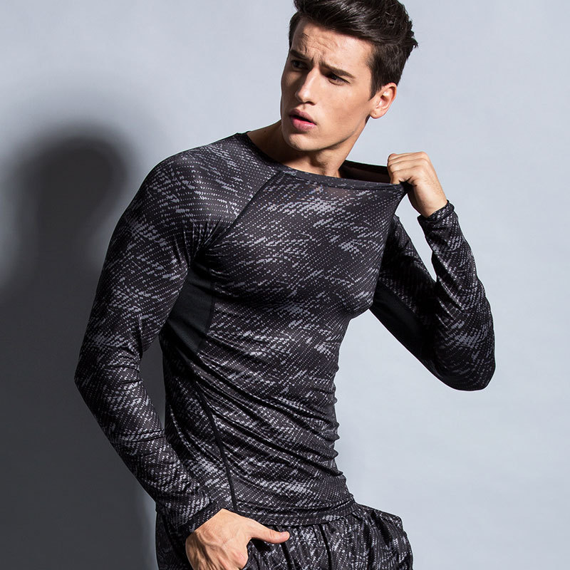 Printed long-sleeved sports fitness top sweat-absorbent breathable training running compression clothing men's tights wholesale Printed long-sleeved sports fitness top sweat-absorbent breathable training running compression clothing men's tights wholesale