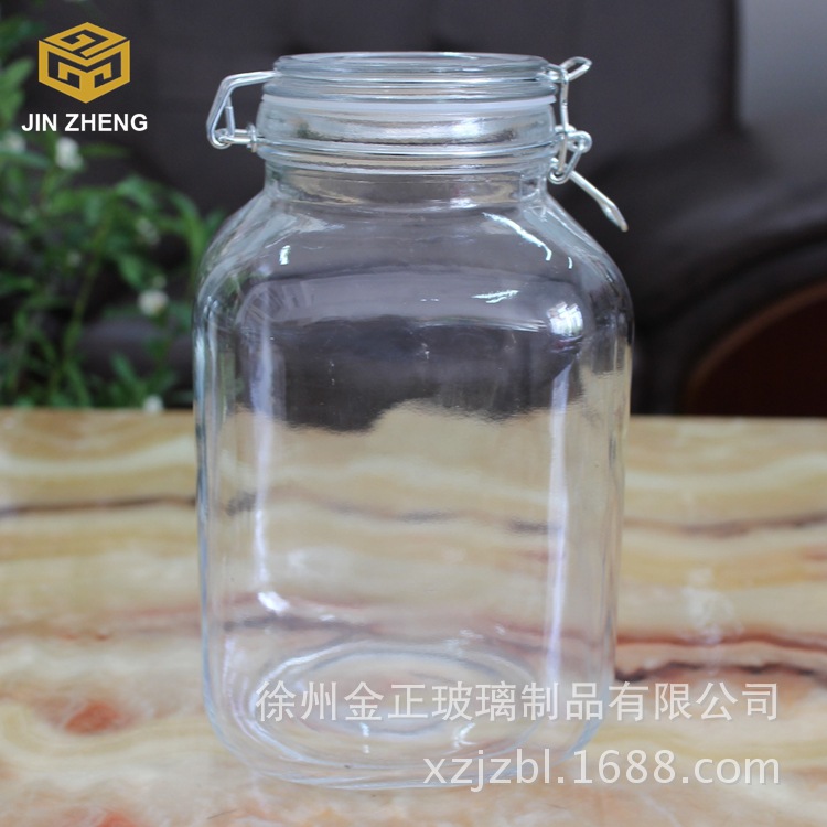 现货 3000ml大号卡扣罐子 密封玻璃酱菜罐 泡菜罐 无铅环保
