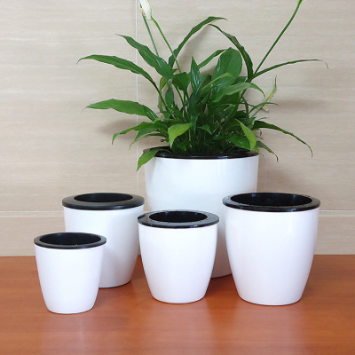 美轩懒人自动吸水树脂花盆水培大号圆形创意多肉植物塑料花盆批发|ru