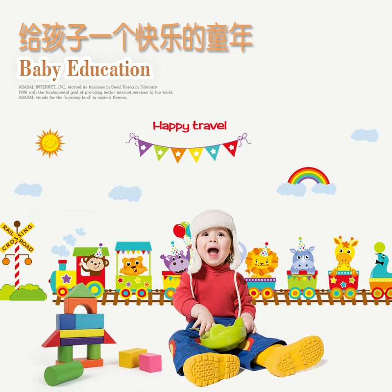Мультфильм поезд, детские съемные наклейки на стену, оптом