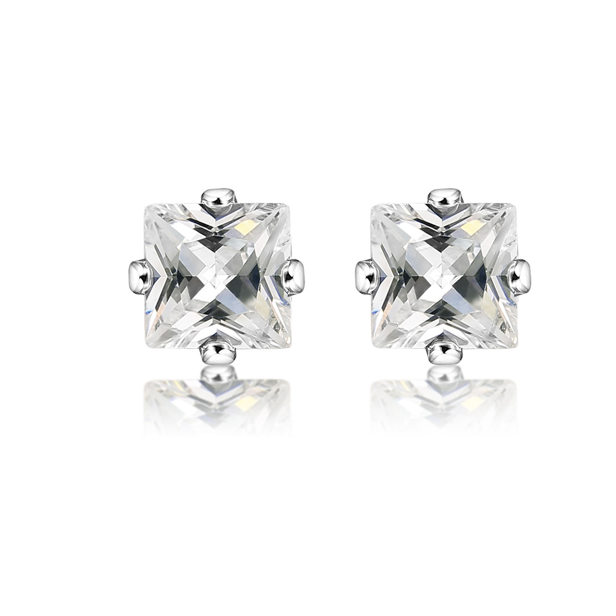 New Fashion Crown Diamond Copper Plated White Gold Four-claw Crystal Stud Earrings For Women Wholesale display picture 31