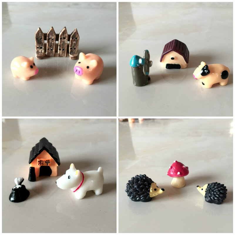 Dog Piggy Cartoon Animal Three-piece Doll Creative Micro Landscape Resin Small Ornaments Resin Crafts Ornaments