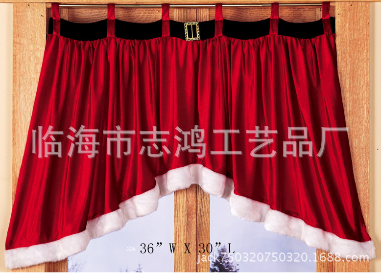 现货 圣诞用品 圣诞窗帘 红色 高档密丝绒 2016年新款
