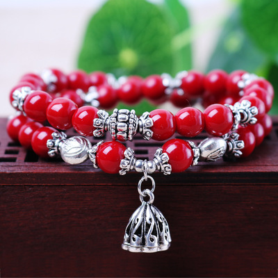 厂家直销水晶手链 仿珊瑚黑曜石手链 地摊爆款货源小商品赠品批发