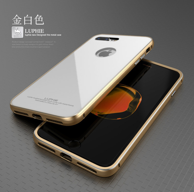 Luphie Aircraft Aluminum Metal Frame 9H Tempered Glass Back Cover Case for Apple iPhone 7 & iPhone 7 Plus