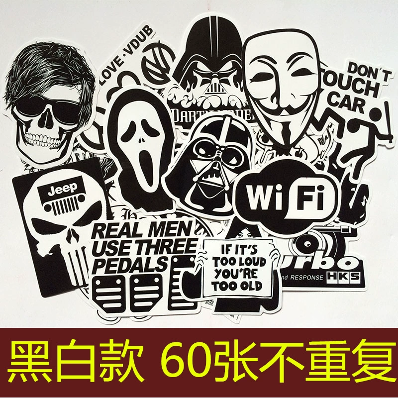 Sticker Set, PVC Printed, Assorted Graffiti Designs, Black & White, 50–100 pcs