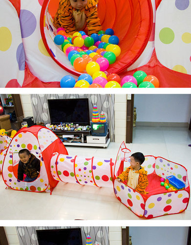 Cowboy Child Tent Set of 3 with Basketball Pool, Crawling Tunnel, Tent House, Playhouse for 3-Year-Old Baby