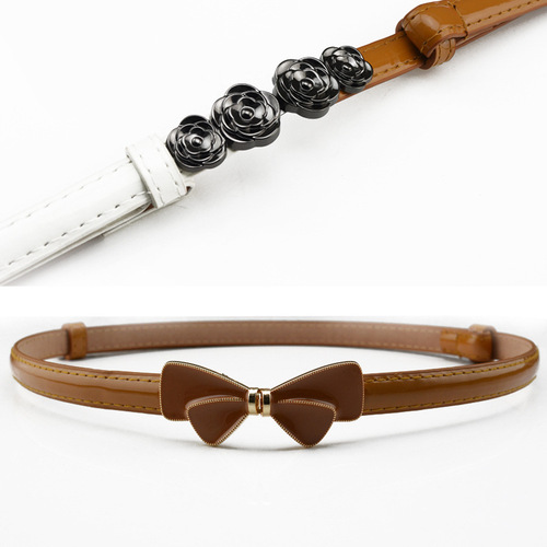 Simple thin belt with butterfly buckle for women, versatile fashionable decorative women's thin belt with candy-colored patent leather skirt