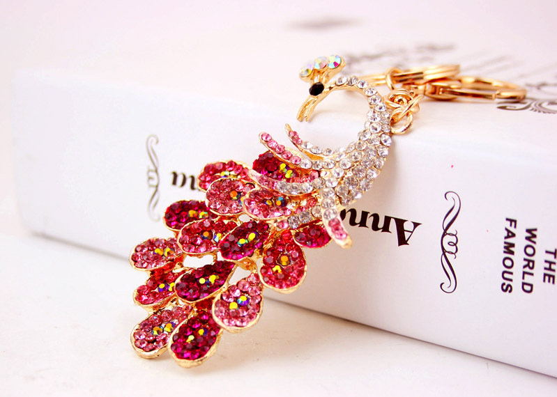 41g Weight Alloy, Metal Material Animal Pattern Unisex Gender Pink, Purple, Red, Blue, Gold Color Creative Diamond Peacock Keychain 5