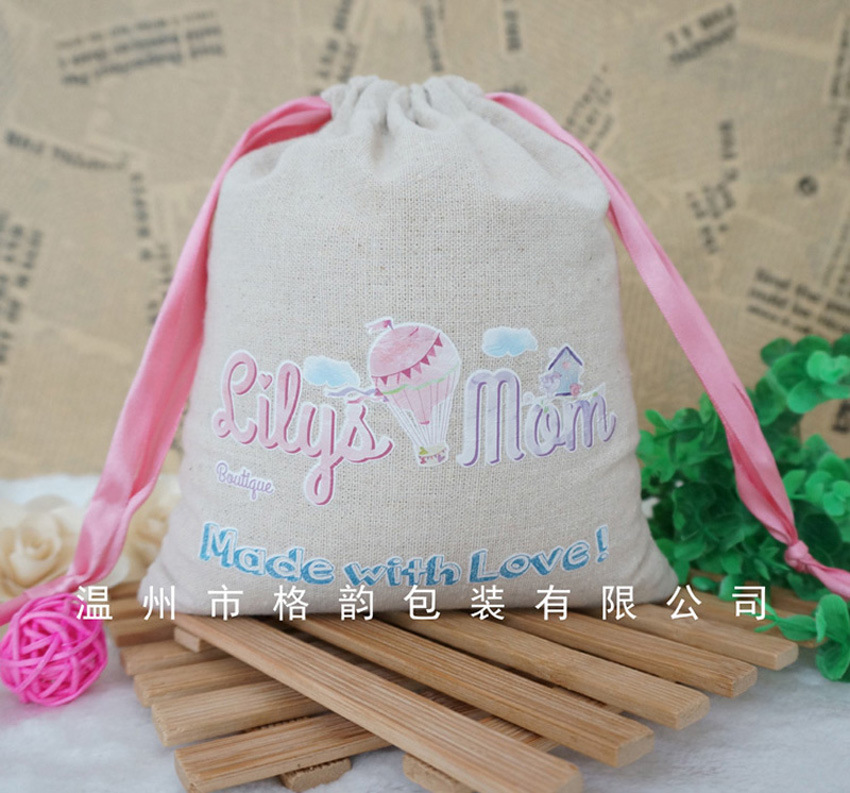 亚麻节日宣传绸缎抽绳袋 印花仿麻束口袋 品牌宣传袋可印logo